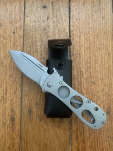 Karatel Russian Hand Made Tactical Folding Knife with Leather Pouch