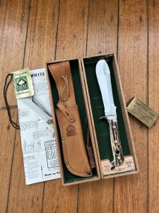 Puma Knife: Puma Pre-64 Rare White Hunter with Stag in Original Sheath & Wooden Box