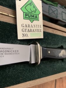 Puma Knife: Puma 1990 European Wildlife Collection 'ROE Deer Buck' Jagdnicker Knife with Ebony Handle Display Box and Warranty 169/200