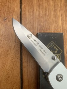 Puma Knife: Puma 2002 Handic Linerlock Brushed Silver & Wood Frame Folding Knife