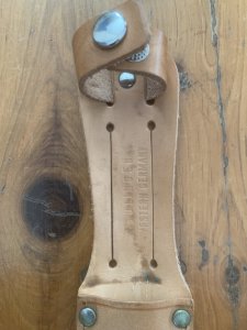 Puma Knife: Puma Circa 1980's Original Model 17 Medium Scout/Hunter Knife with Sambar Handle and Original Sheath