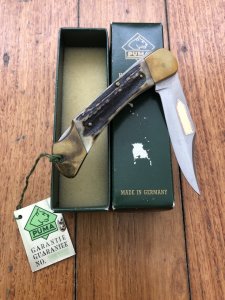 Puma Knife: Puma 1994 Rare model 905 Duke Folding Knife with Stag Handle Original Box and matching Warranty