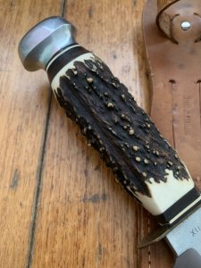 EC Solingen Germany Big 8" Blade Scout Bowie Knife with Stag Handle & Leather Sheath