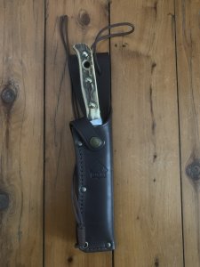 Puma Knife: Puma Lightly Used 1990 Bowie Handmade Knife with Stag Antler Handle & Original Puma Sheath