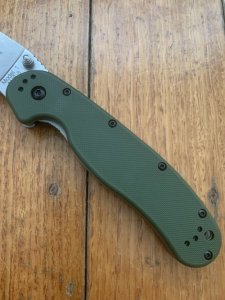 Ontario Knife Company ON8874TC Plain Brushed Silver Edge Folding Knife with Olive Drab Handle