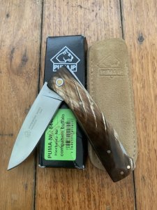 Puma Knife: Puma IP Companion Folding Knife with Buffalo Horn Handle and Pouch