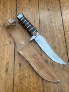 Solingen Germany EUROCUT Original 5 1/4" Blade Original Buffalo Skinner with Stacked Wood Handle & Leather Sheath