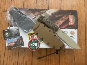 ESEE Knives- ESEE-6 Knife with Coyote/Dark Brown G10 3D Handle Desert Tan Plain Edge Blade and Coyote Kydex Sheath