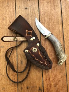 Ken Richardson Custom Handmade 3" Hunter Blade Hunting Knife with Deer Antler Handle & Custom Sheath