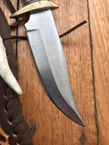 Ken Richardson Custom Handmade 5" Bowie Blade Hunting Knife with Deer Antler Handle & Custom Sheath