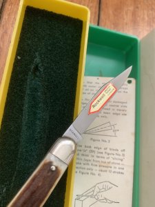 Puma Knife: Puma 1984 Bantam Folding Knife with Stag Antler Handle & Original Green & Yellow Box  #40482