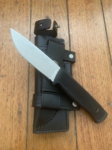 FALLKNIVEN F1 Hunting Knife with Rubberised Handle and Custom Leather Sheath