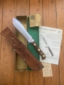 Puma Knife: Puma Rare 1969 Jacaranda White Hunter Knife with Original Box Paperwork #96744