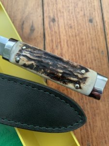Puma Knife: Puma 1978 Vintage 'MOUNTAIN LION' 3573 Boot Knife with Stag Handle Sheath & Yellow/Green Box
