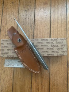LionSTEEL Italy. Model M5 CVG-1 Green Canvas Micarta Handle with Leather Sheath