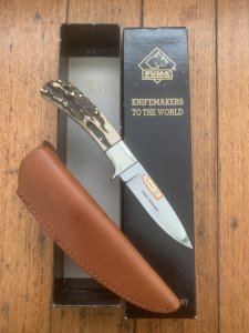 Puma Knife: Puma 11 0215 Silver Lion Collectable Knife with Stag Handle and Tan Brown sheath