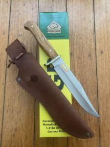 Puma SGB Knife: Puma SGB Bowie with Olive Wood Handle in Leather Sheath