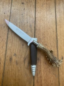 1960's-70's DES Brand Jagdnicker Knife with ROE Buck Antler Handle & Sheath