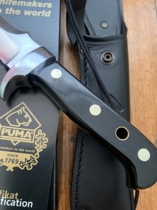 Puma Knife: Puma Special African Cape Buffalo Edition White Hunter with Black Leather Sheath