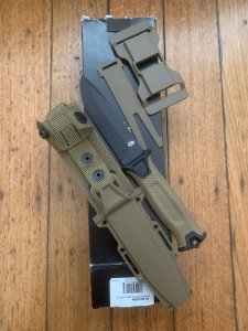 Gerber Model StrongArm Drop Point Coyote Brown Military Knife in Belt Sheath & Box