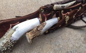 Ken Richardson Custom Handmade 8" Bowie & 3" Hunter Piggy Back Set Deer Antler Handle & Custom Sheath
