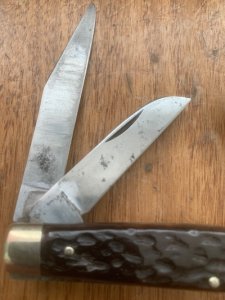 Puma Knife: Puma 1971 Rare 'USER'  'STOCK' 3 blade Fold back Knife with Red Bone Handle