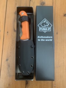 Puma Knife: PUMA IP Smart Hunting Orange Handle Fixed Blade with Gut Hook Knife & Kydex Sheath