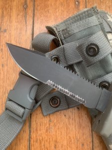 Ontario ASEK Multi-Cam Survival Knife System 5" Blade, Strap Cutter, Sheath & Tactical Thigh/Belt Sheath