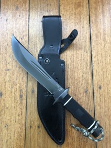 SOG Vintage Original CREED CD-02-L Large Black Blade Hunting Knife with Black Leather Sheath