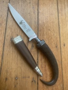 1970's THUR WALD Solingen Jagdnicker Knife with Chamois Handle & Sheath