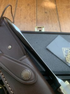 Puma Knife: Puma Rüdemann 40 with Black Micarta Handle in Sheath & Custom Wooden Box