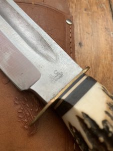 EC Solingen Germany Big 8" Blade Scout Bowie Knife with Stag Handle & Leather Sheath