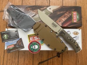 ESEE Knives- ESEE-6 Knife with Coyote/Dark Brown G10 3D Handle Desert Tan Plain Edge Blade and Coyote Kydex Sheath