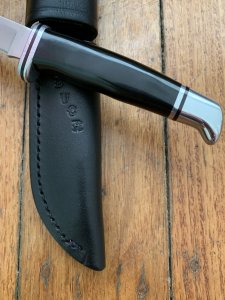 Buck Knife: Buck 1995 Woodsman 102 with Black Phenolic Handle & Leather Sheath