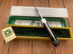 Puma Knife: Puma Original 1977 Full Size 4 Star 725 Folding Lock Blade Knife with Ebony Micarta Handle in Original Box #29771