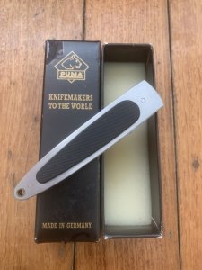 Puma Knife: Puma HUNTEC II Plain Edge Black Handled Linerlock Folding Knife in Puma Box