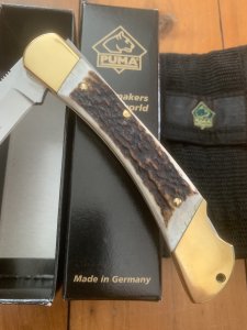 Puma Knife: 2008 Puma Prince Folding Knife with Sambar Stag Antler Handle & Puma Pouch