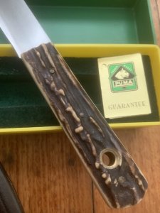Puma Knife: Puma 1974 FAHRTENMESSER Stag in Original Sheath and Plastic Box with Tag