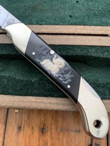 Puma Knife: Puma 1990 Asian Wildlife Collection 'Big Horn Sheep' model SATELITE Folding Knife with Ebony Handle Original Box and matching Warranty #169/200