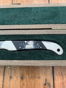 Puma Knife: Puma 1990 Asian Wildlife Collection 'Big Horn Sheep' model SATELITE Folding Knife with Ebony Handle Original Box and matching Warranty #169/200