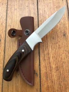 Leupold USA Special Edition Fixed Blade Knife with Laminated Wooden Handle and Leather Sheath