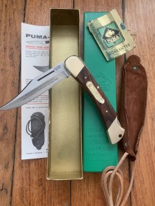 Puma Rare Model 970 Plainsman 1969 Folding Knife with original box & Paperwork & Pouch #96583