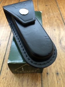 Puma Knife Sheath: 1980'S Medium Vertical Black Leather Knife Pouch in Original Green Box