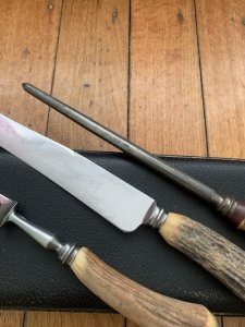 Vintage 'Used' 3 Piece Carving Set Knife, Fork & Sharpening Rod