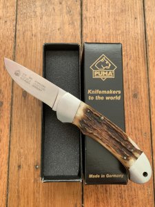 Puma Knife: Puma 1998 Custom Stag Antler Handled Lock Back Folding Knife