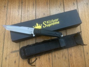 Kizlyar Knife: Kizlyar Original Aggressor D2 Semi-Tanto Blade with Kraton Handle