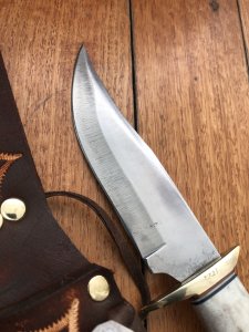 Ken Richardson Custom Handmade 5" Bowie Blade Hunting Knife with Deer Antler Handle & Custom Sheath