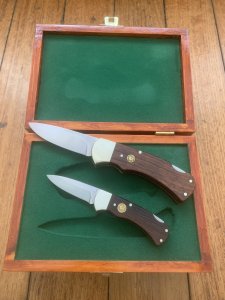 Puma Set of 2 - 1987-90 4 Star Rosewood Folding Knife Set in Puma Display Box