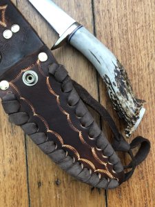 Ken Richardson Custom Handmade 4.5" Fillet Blade Hunting Knife with Deer Antler Handle & Custom Sheath