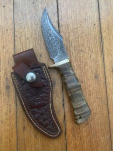 Safari Club International Limited Edition 1993 CHARLTON Damascus Hibben Hunters Bowie Fixed Blade with Sheath 23-100